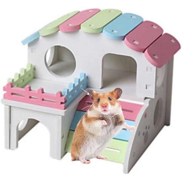 Fargerik hamstervilla i tre med doble lag og PVC-hus - stort