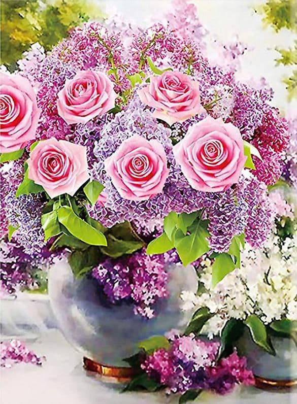 30x40 cm 5d full DIY diamantmaling rosa blomster, DIY blomsterdiamantmaling