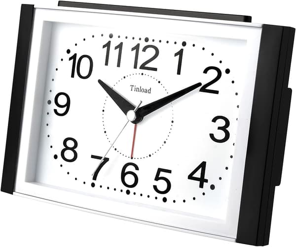 Large 6.5 Inch Silent Analog Alarm Clock, No Ticking, Gentle Wake, Beep, Volume Up, Snooze Function and Battery Operated