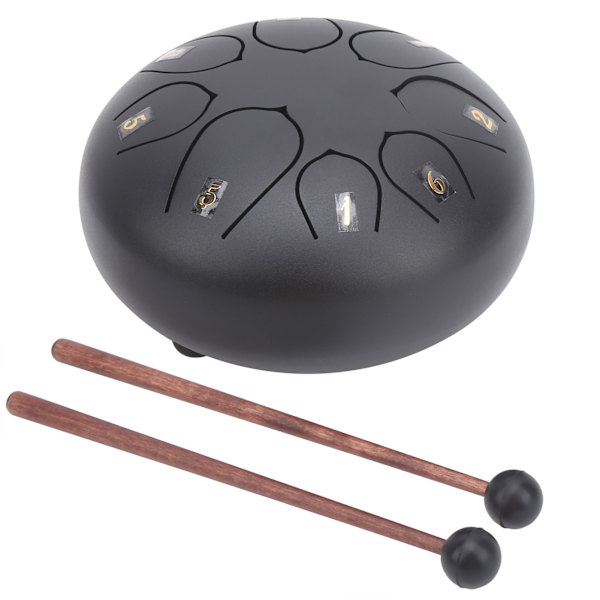 Steel Tongue Drum Rundt Nybegynner Slagverk Musikkinstrument 6 tommer med Oppbevaringsveske Svart 2671974