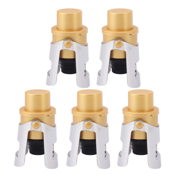 5-pack Gyllene Champagneförslutare Rostfritt Stål Återanvändbar Flaskförslutare Champagne Sparpropp
