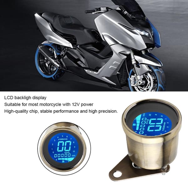 Universal Motorcykel LCD Baggrundsbelyst Speedometer Odometer Tacho Meter Måler (Gul kobber)