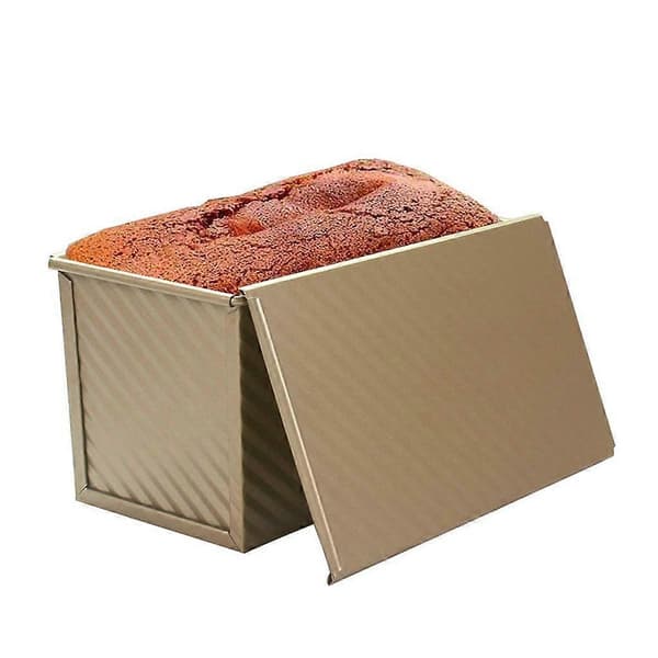 Til 450g Dej Toast Brød Bageform Konditorkage Brødform Bageform med Låg (Guld Rektangel Bølge)