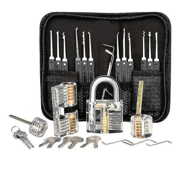 Lock Picking Set, 25-piece Lock Picking Set, Practice Tools with 3 Transparent Locks