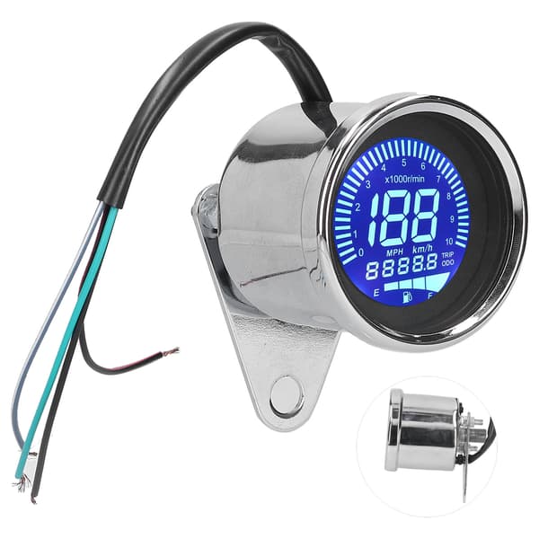 Speedometer 0‑160KM/H LCD Digital LED Hastighedsmåler til Motorcykel 12V DC Retro Krom Stil