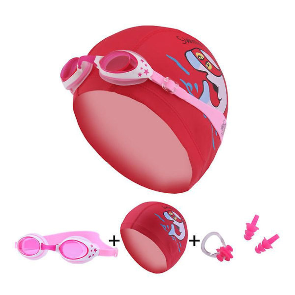 Rosa svømmebriller for barn med Dolphin Silikonhette og ørepropper
