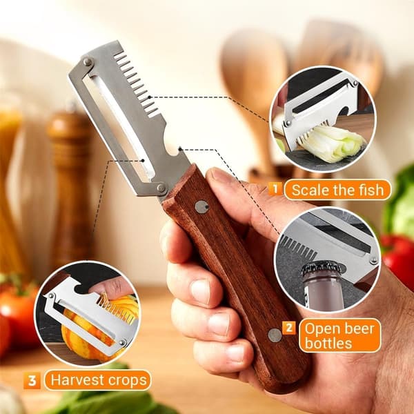 Multifunctional Peeler – Stainless Steel Blade + Bottle Opener – For Kitchen, Fruit and Vegetable Preparation