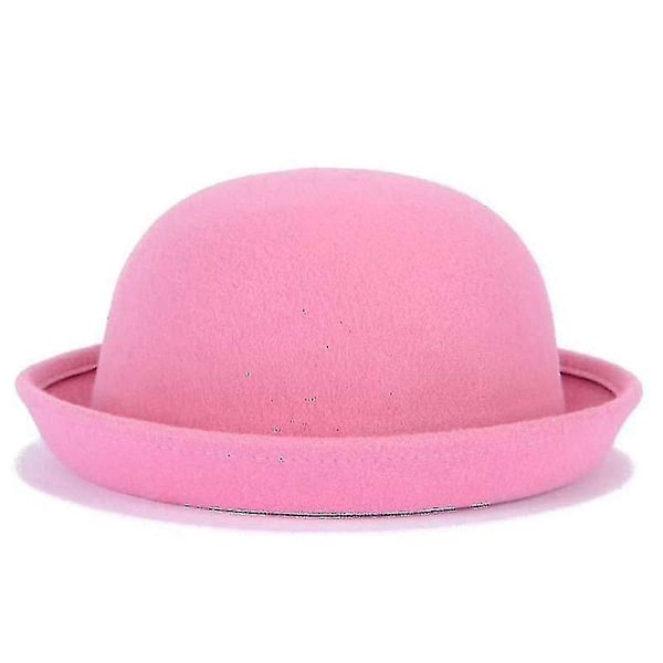 Women's Pink Bowler Derby Wool Felt Hat - Trendy Solid Color (57cm)