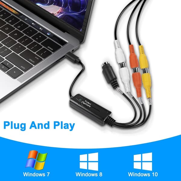 RCA AV til USB C-konverter - 1-kanals AV NTSC PAL Video S Video/komposit til USB-konverter til mobiltelefon/PC