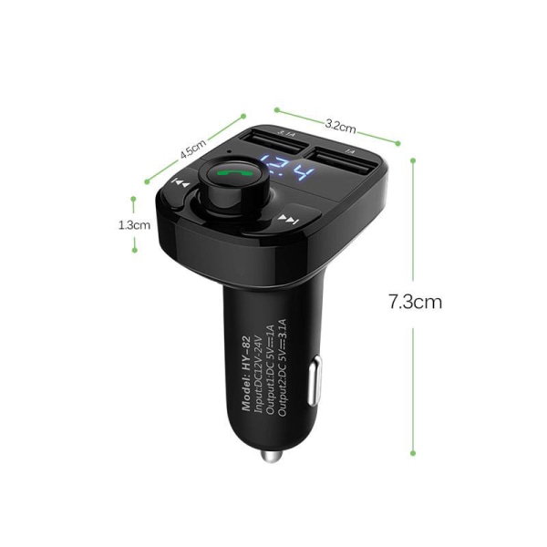 Bluetooth bil FM-sändarmodulator MP3 trådløs 3.1A black one size