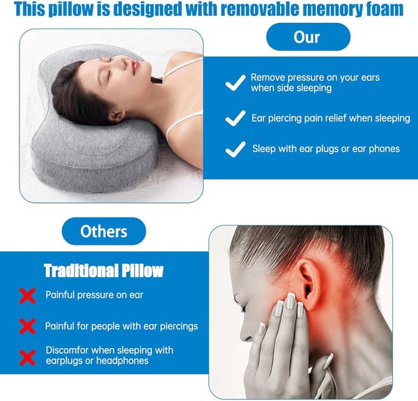 Piercingkudde med hål, Memory Foam-kudde, Piercingkudde med hål, Piercingkudde för öron för sidosovare för smärtlindring