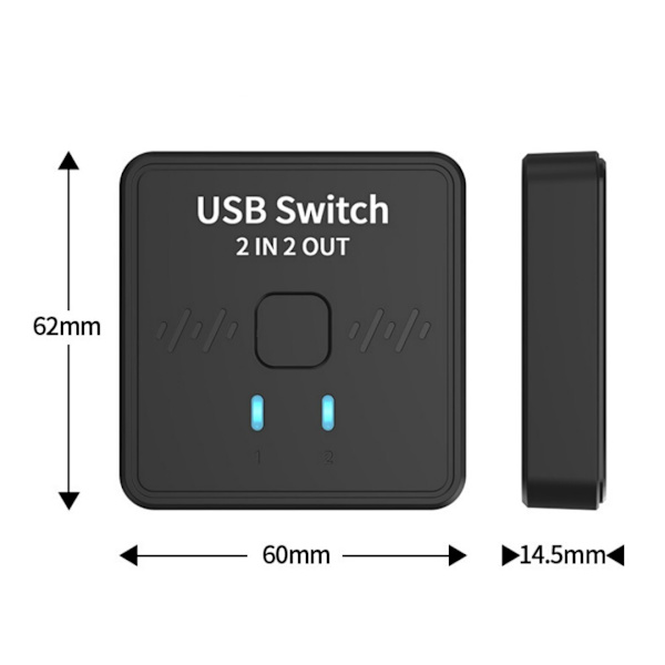 USB-switch 2 ind 2 ud, USB-switch, printer-splitter til 2 computere, 2-ports USB-vælger med 2 USB-kabler og ekstern controller
