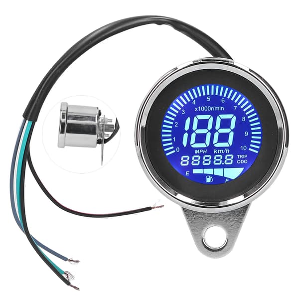 Speedometer 0‑160KM/H LCD Digital LED Hastighedsmåler til Motorcykel 12V DC Retro Krom Stil