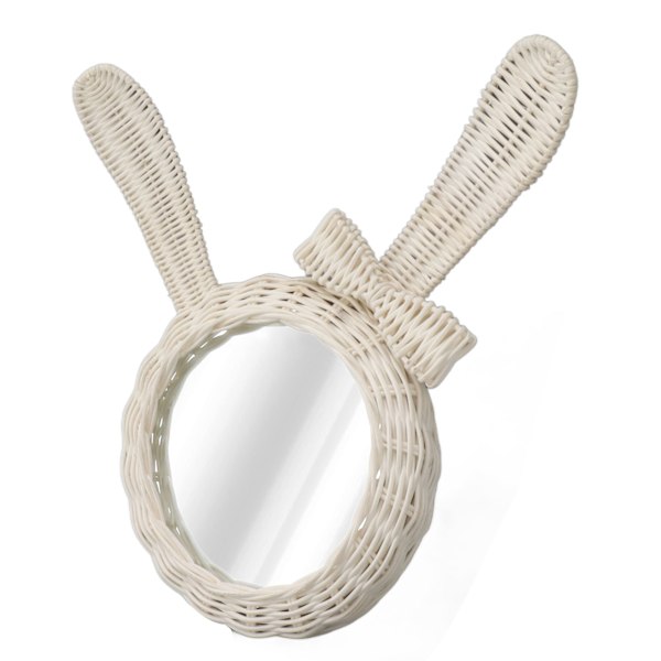 Dekorativt Speil Hvit Kaninformet Retro HD Rattan Speil for Baderom Soverom