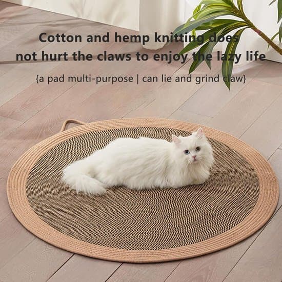 Cat Scratch Mat - Knitted Scratch Mat for Cats - Round Sleeping Cushion with Handle - Cotton-Linen - Brown - 40x40cm - 1 piece