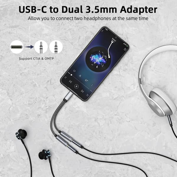 USB-C til dobbelt 3,5 mm lydadapterkabel, USB C til dobbelt 3,5 mm hovedtelefonstik, Type C til dobbelt 3,5 mm lydstikadapter