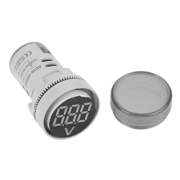 Rund LED Signallampe AC Digital Display Voltmeter Indikator (hvid)