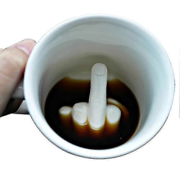 Hvit Fingermugge - Kreativt Design, 300 ml Kapasitet