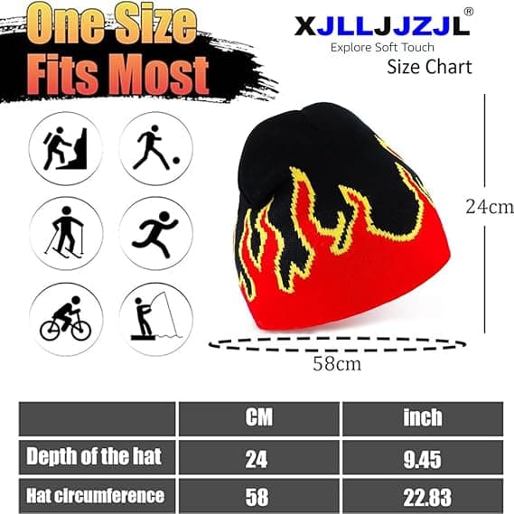 Thick Warm Earmuff Beanie Hat Men Winter Flame Print Riding Knitted Hat Costume Accessories Red