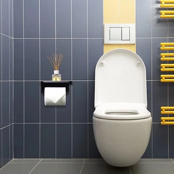Toiletpapirholder med hylde, sort toiletpapirholder