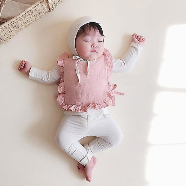 Cherry Blossom Powder Baby Bib - Vanntett, flerfarget, plissert bomull, nyfødt