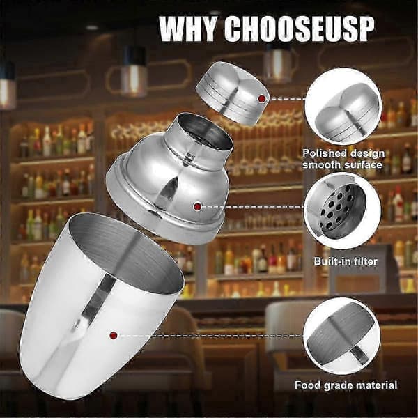 st mini cocktailshakere, drinkshakere cocktail, rustfri mini shaker, cocktailshaker med sil, 250 ml White