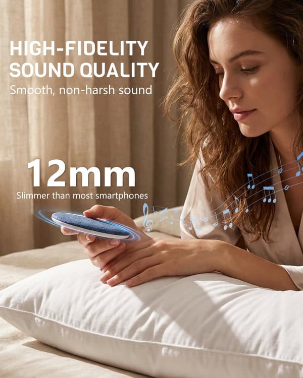 Sengehøyttaler for søvnstøtte / Høyttaler under puten: Høykvalitets, timerutstyrt, multifunksjonell Bluetooth-høyttaler med hvit støy