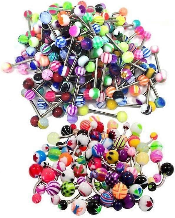 100 Mix Pack 14G Navelpiercingar 100st 14G Tungpiercing Navel Näsring Kit