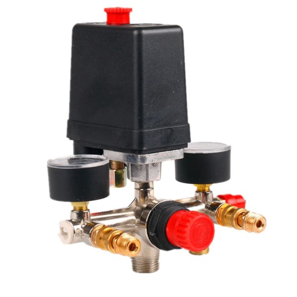 Hållbar luftkompressorgrenrörsregulator med strömbrytare, mätare och 90-120psi tryck