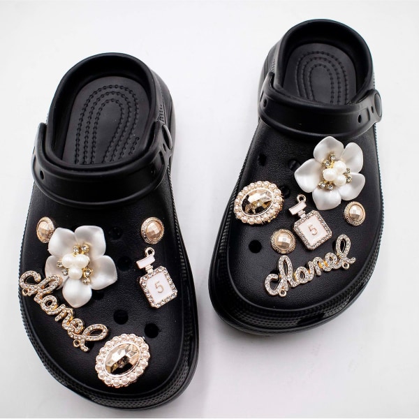 Pearl Flower Shoe Charms for jenter og kvinner - Fasjonabel diamantemalje med perlekjeder