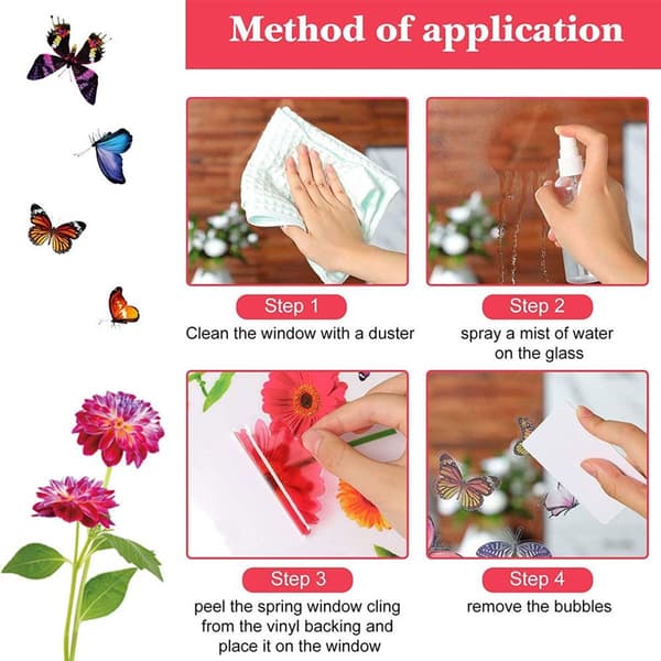 9 Pcs Simulation Small Flowers Butterfly Electrostatic Window Decals Early KLB