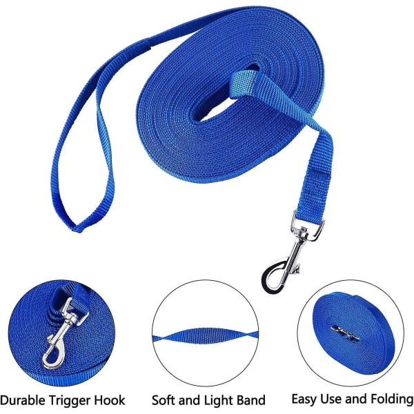 Blå lang nylon hundetræningssnor med håndfri strop - 1,8m