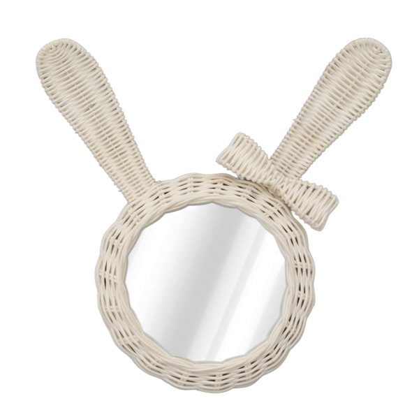 Dekorativt Speil Hvit Kaninformet Retro HD Rattan Speil for Baderom Soverom