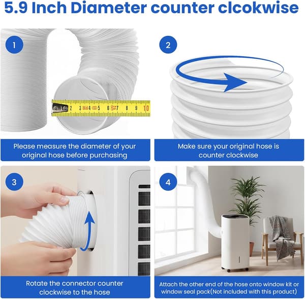 Udstødningsslange til bærbar aircondition - Diameter 150 mm - Længde 150 cm - Adapter inkluderet