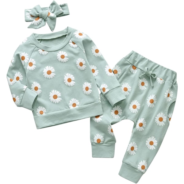 Nyfödda baby flicka kläder med print blomma 3 st set 80cm