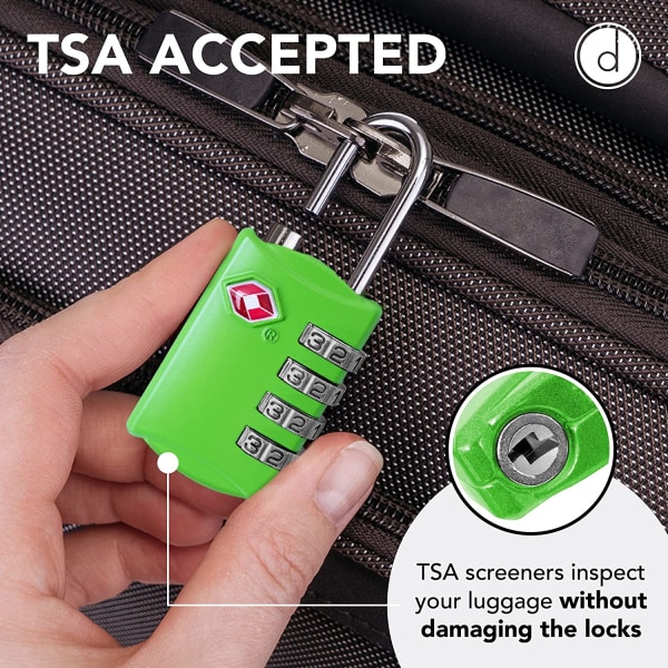 TSA Bagagelås (2Pack)-4-siffriga kombinationshänglås, grönt