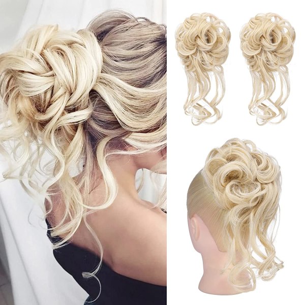 Messy Bull Hair Piece,2PCS Tousled Updo - Cool ljusblond