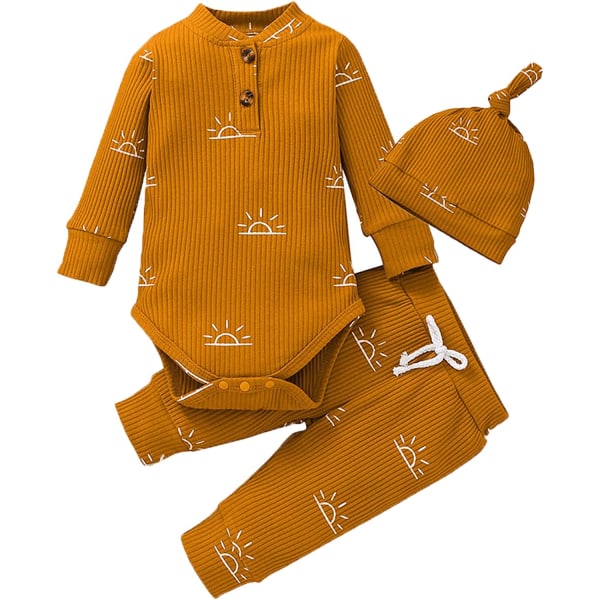 Baby Boys Kläder Nyfödda Ribbade Långärmade Outfits Set brown 6-9Month