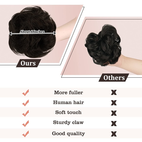 Clip Messy Hair Piece 100 % äkta människohår (mörkast brun)