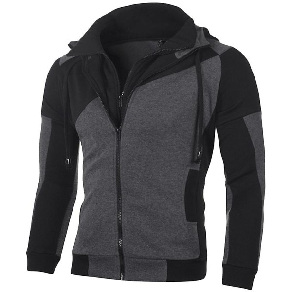 Män Zipper Jacka Sport Coat Huvtröja Ytterkläder Black M