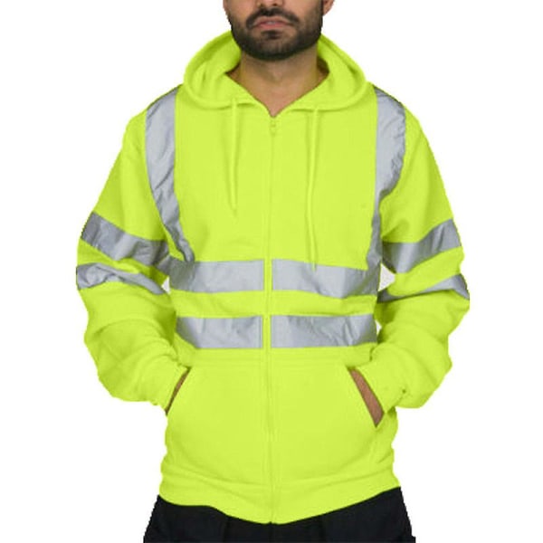Män Vis Hooded Sweatshirt Säkerhet High Visibility Arbetsrock Fluorescent Green L