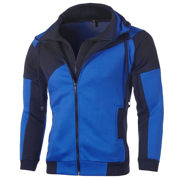 Män Zipper Jacka Sport Coat Huvtröja Ytterkläder Navy Blue 2XL