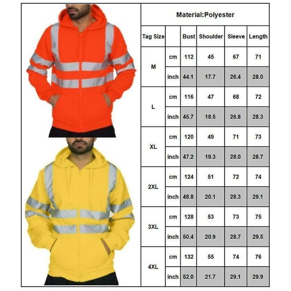 Män Synlighet Säkerhet Arbetskläder Huvjacka Byxor Set Orange XL