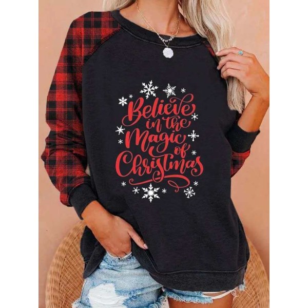 XLWomen's Christmas Rutig Casual T-shirt för höst och vinter 2
