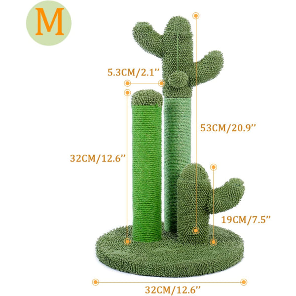 Kaktusskrapstolpe för katter, (H: 53cm/20,9") Grön M