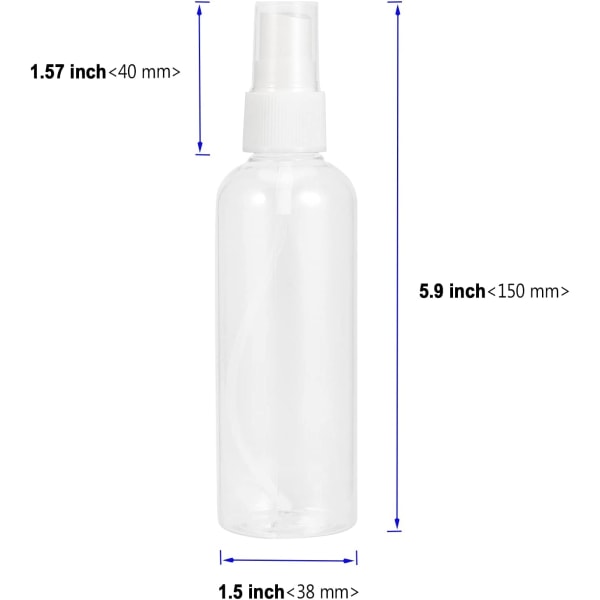 20 st 100 ML sprayflaskor av klar plast, påfyllningsbar