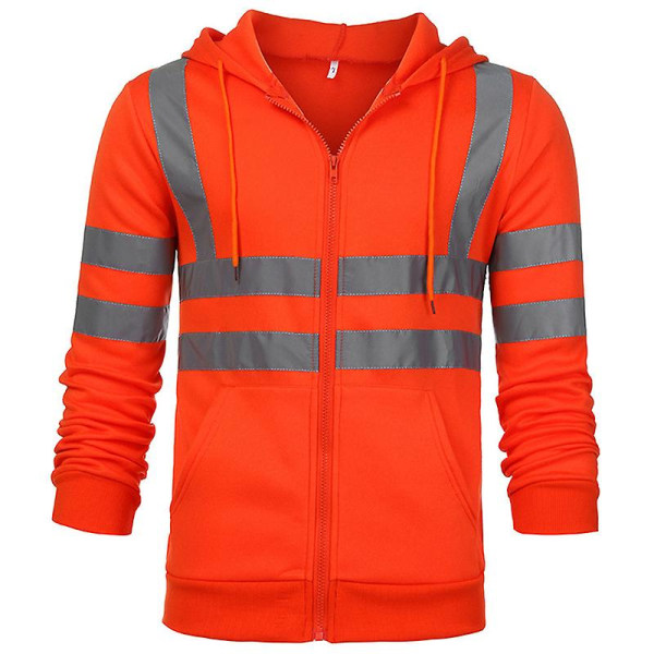 Män Vis Hooded Sweatshirt Säkerhet High Visibility Arbetsrock Orange XL