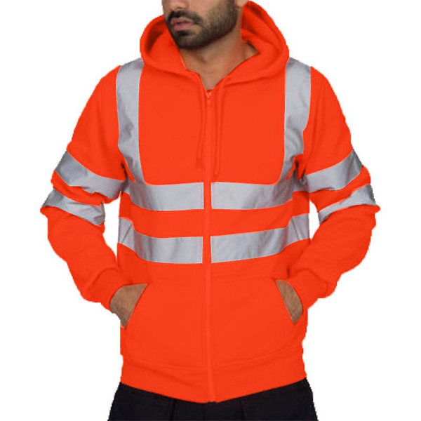 Män Vis Hooded Sweatshirt Säkerhet High Visibility Arbetsrock Orange 2XL