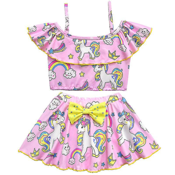 barn Flickor Unicorn Bow Bikini Tankini Set Badkläder Pink 3-4 Years