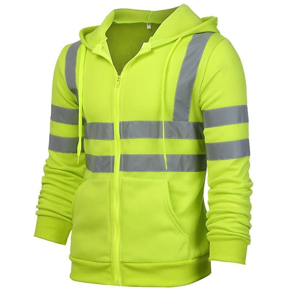 Män Vis Hooded Sweatshirt Säkerhet High Visibility Arbetsrock Fluorescent Green 4XL